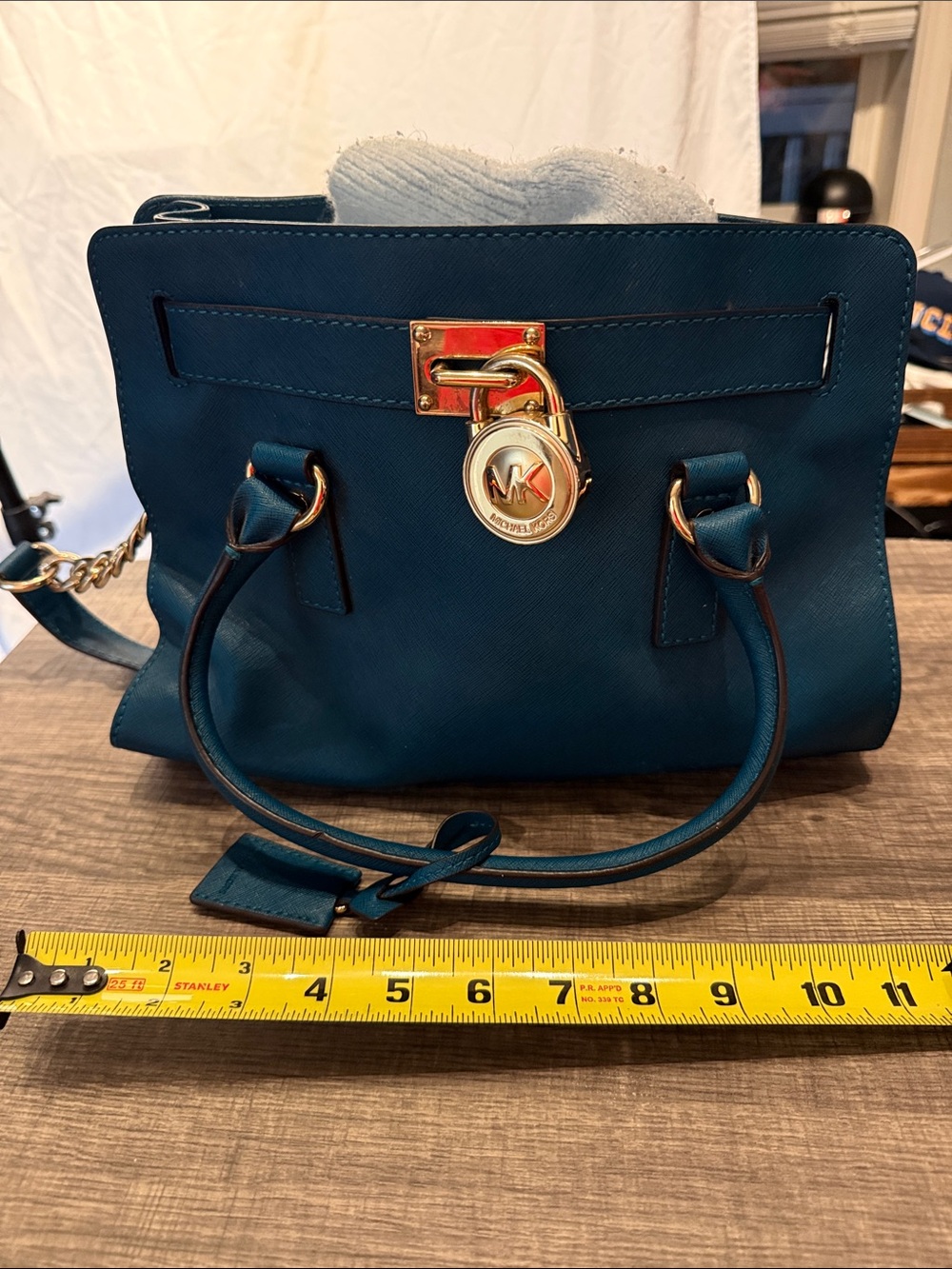 Michael Kors Teal Saffiano Satchel with Gold-Tone Lock